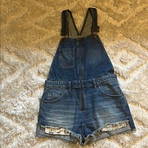 Free People Blue Denim Overall Shorts